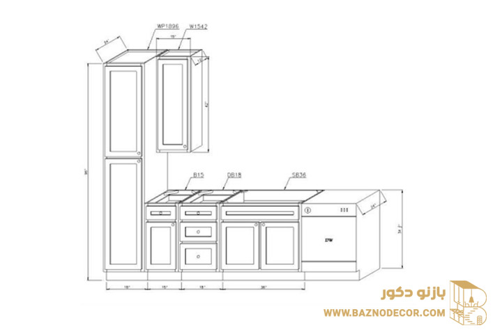 اندازه استاندارد کابینت زمینی