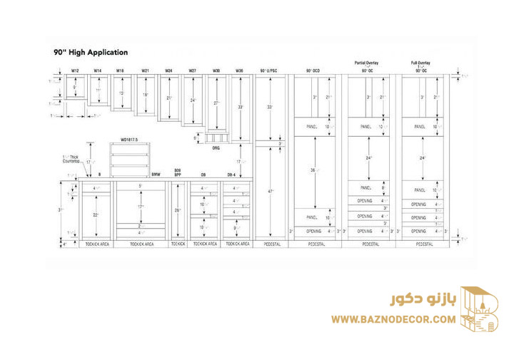 اندازه استاندارد کابینت دیواری